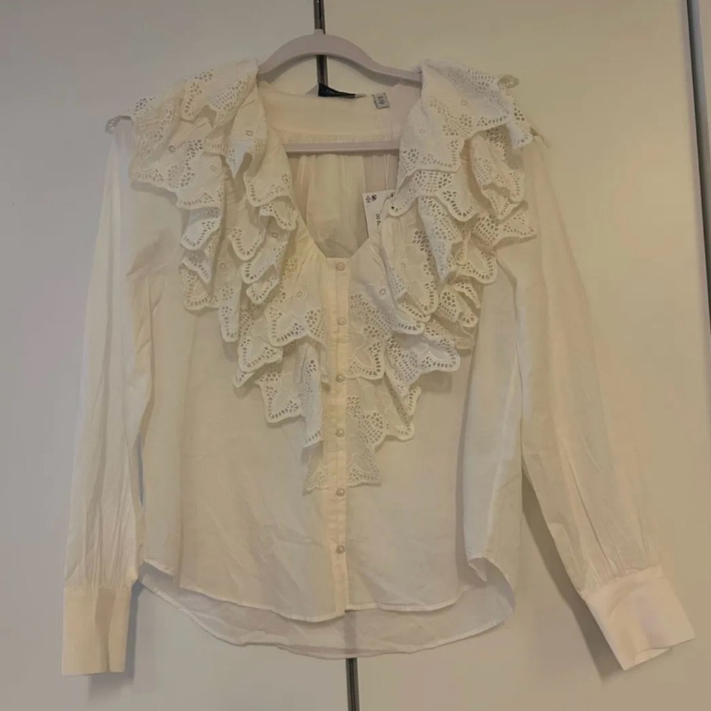 & Other Stories Cream Eyelet Ruffle Button-Front Blouse